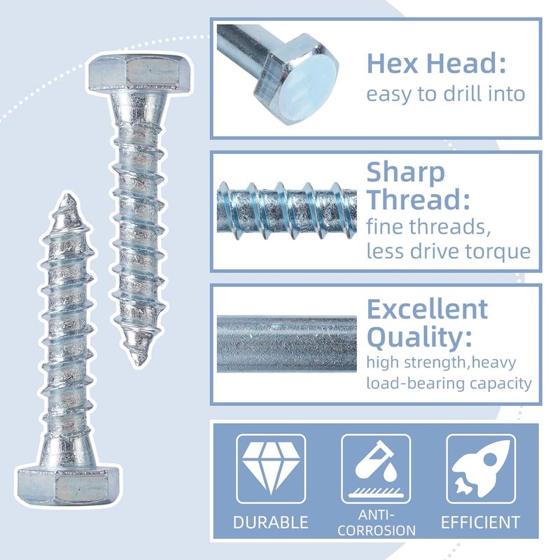 AiVeUao 100 Pack Wood Lag Screws, 3/8" x 2" Hex Head Lag Bolts, Heavy Duty Hex Head Lag Screws, Wood Screw with Washers - Image 3